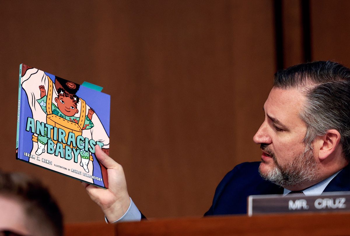 Sen. Ted Cruz (R-TX) holds up a book on antiracism as he questions U.S. Supreme Court nominee Judge Ketanji Brown Jackson during her Senate Judiciary Committee confirmation hearing in the Hart Senate Office Building on Capitol Hill, March 22, 2022 in Washington, DC. Judge Ketanji Brown Jackson, President Joe Biden’s pick to replace retiring Justice Stephen Breyer on the U.S. Supreme Court, would become the first Black woman to serve on the Supreme Court if confirmed. (Anna Moneymaker/Getty Images)