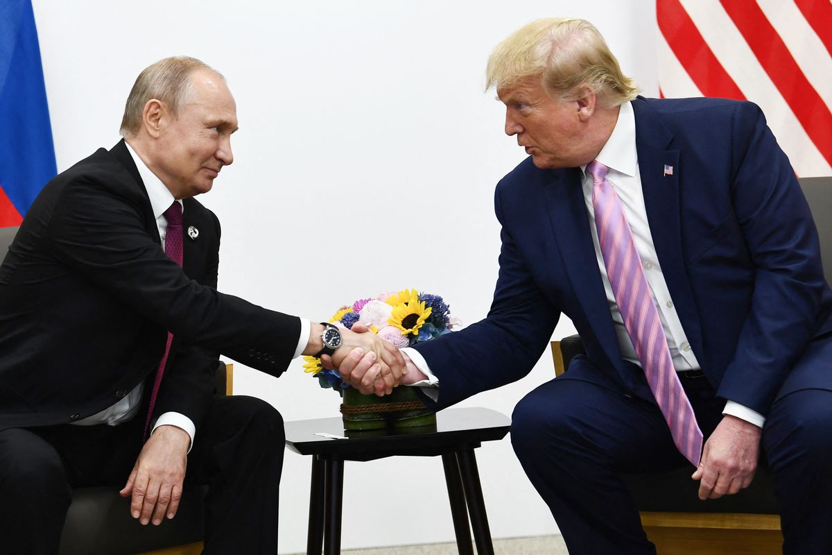 President Donald Trump attends a meeting with Russia's President Vladimir Putin during the G20 summit in Osaka on June 28, 2019. (Brendan Smialowski / AFP via Getty Images)