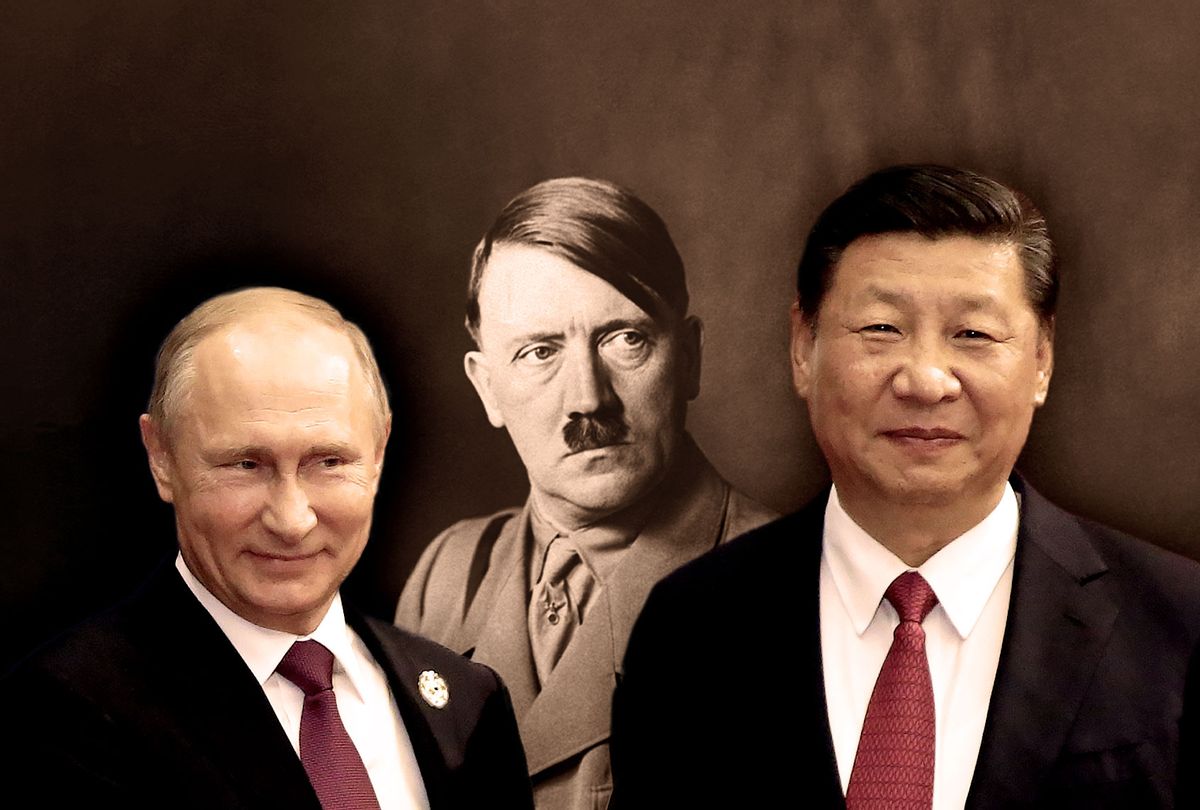 Russian President Vladimir Putin, Chinese President Xi Jinping, and Adolph Hitler (Photo illustration by Salon/Getty Images)