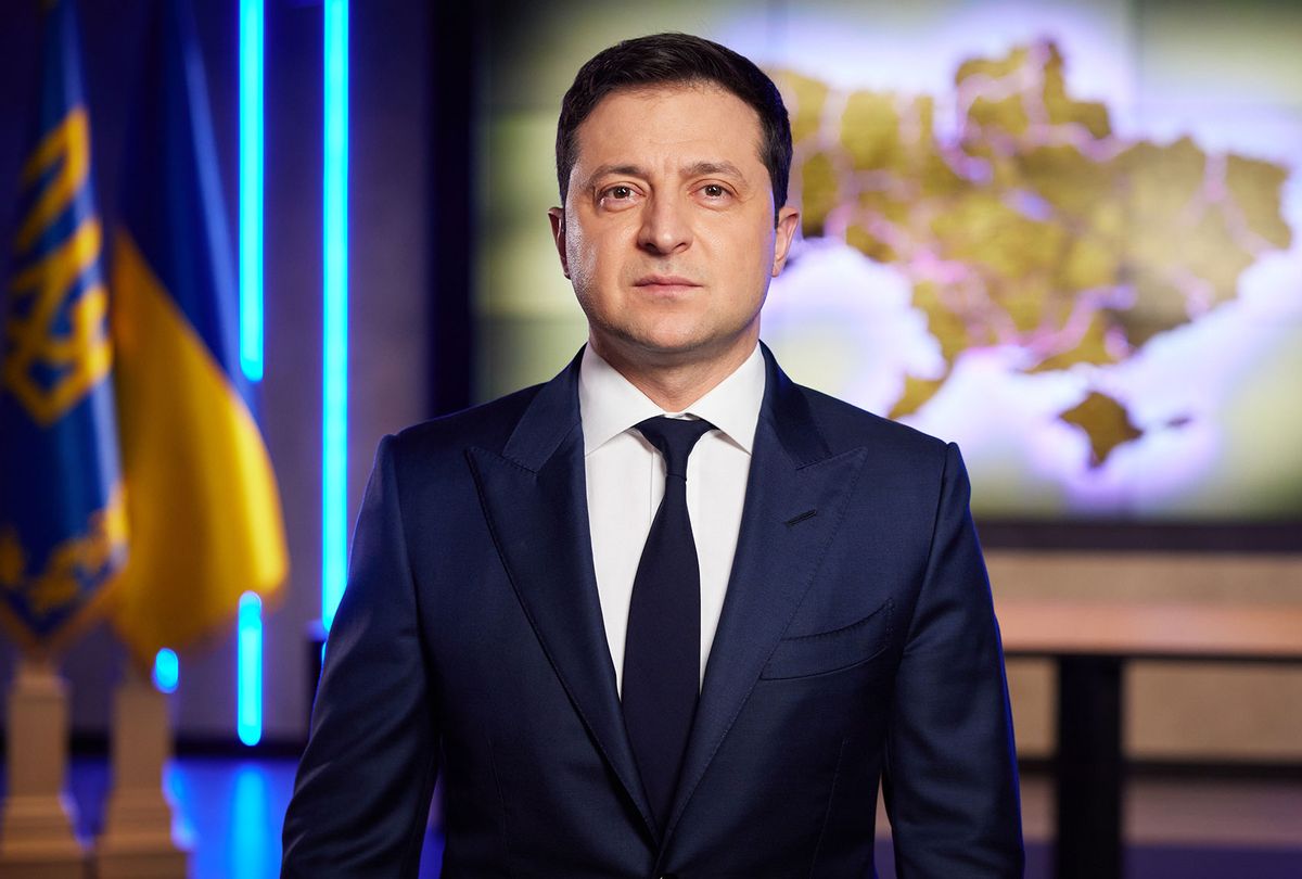 Ukrainian President Volodymyr Zelenskyy addresses the nation after Russiaâs decision to recognize the Donetsk and Luhansk regions as independent states, on February 22, 2022, in Kiev, Ukraine. (Ukrainian Presidency / Handout/Anadolu Agency via Getty Images)