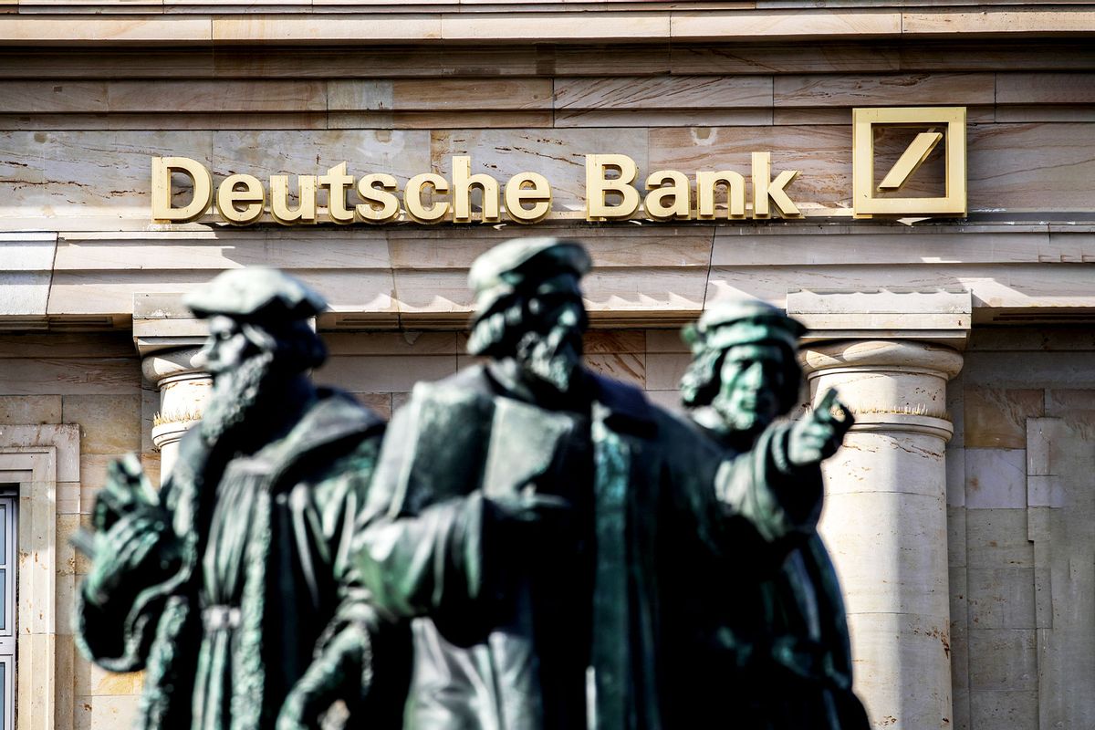 The logo of German giant Deutsche Bank is seen on one of their branches in Frankfurt am Main, western Germany, on February 4, 2021 (ARMANDO BABANI/AFP via Getty Images)