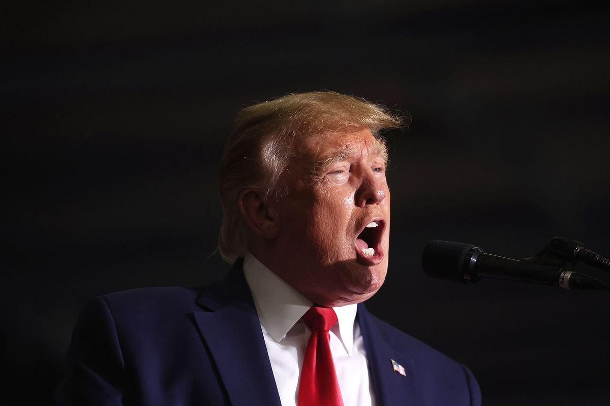 Former President Donald Trump speaks to supporters at a rally on April 02, 2022 near Washington, Michigan.  (Scott Olson/Getty Images)