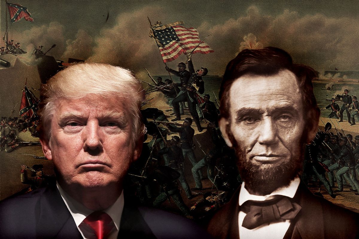 Donald Trump and Abraham Lincoln | Illustration of the storming of Fort Wagner during the American Civil War, and the death of Colonel Robert Gould Shaw (atop the hill). (Photo illustration by Salon/Getty Images)