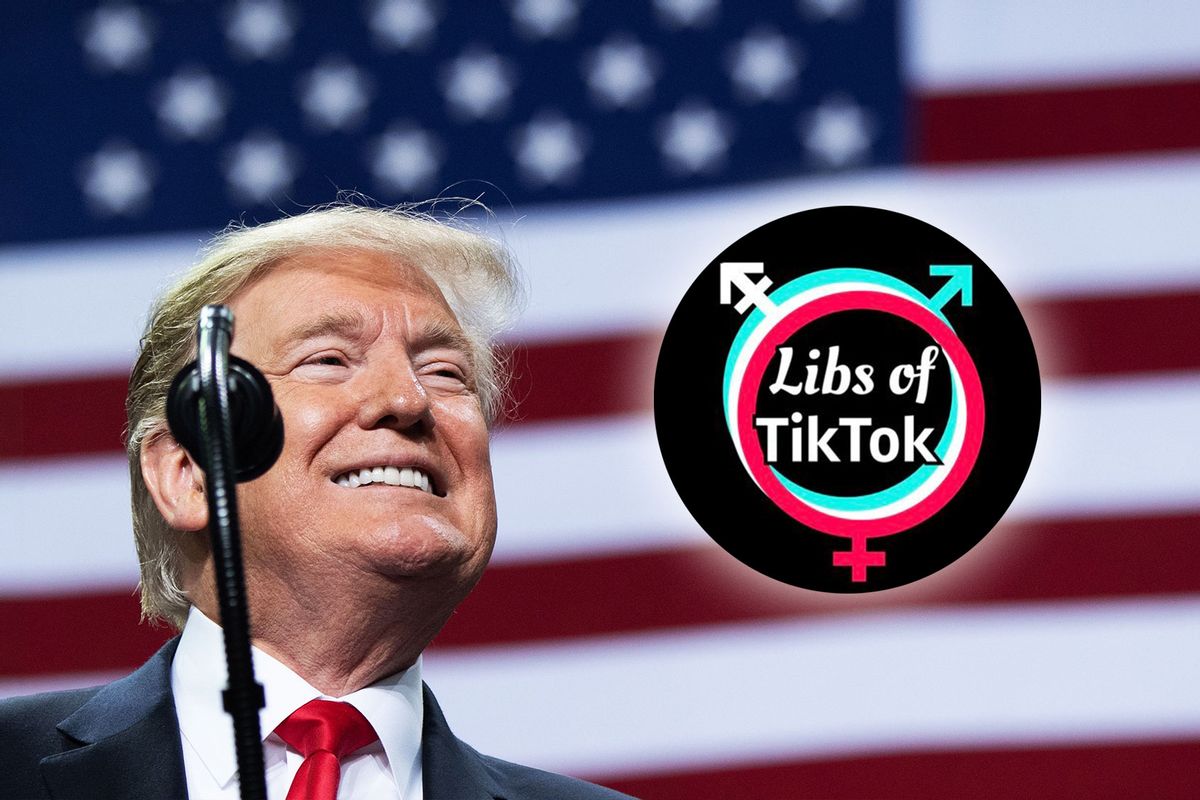 Donald Trump and the "Libs of TikTok" logo (Photo illustration by Salon/SAUL LOEB/AFP via Getty Images/Twitter/@libsoftiktok)