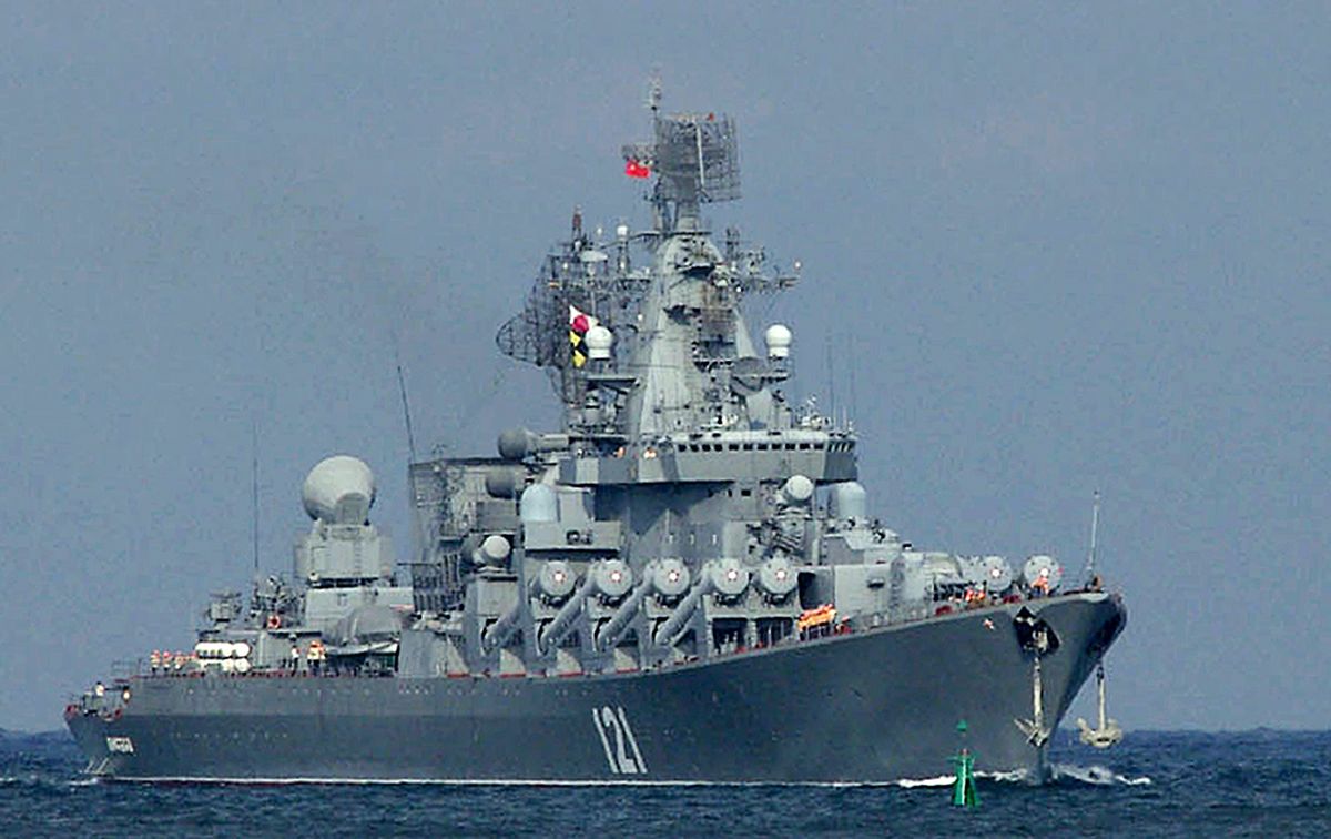 A picture taken on September 10, 2008, shows the Moskva, missile cruiser flagship of Russian Black Sea Fleet, entering Sevastopol bay (Vasiliy BATANOV/AFP via Getty Images)