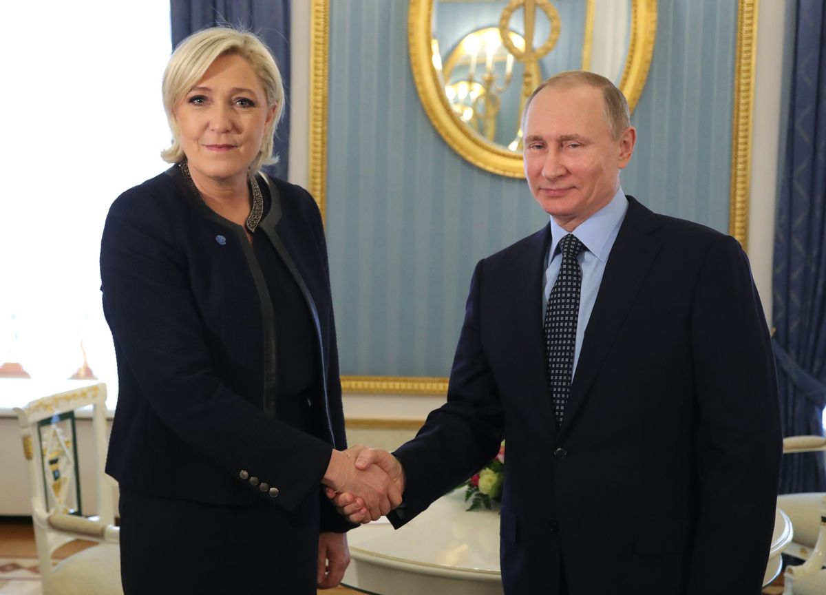 Russian President Vladimir Putin meets with far-right French presidential candidate Marine Le Pen at the Kremlin in Moscow, March 24, 2017.  (MIKHAIL KLIMENTYEV/AFP via Getty Images)