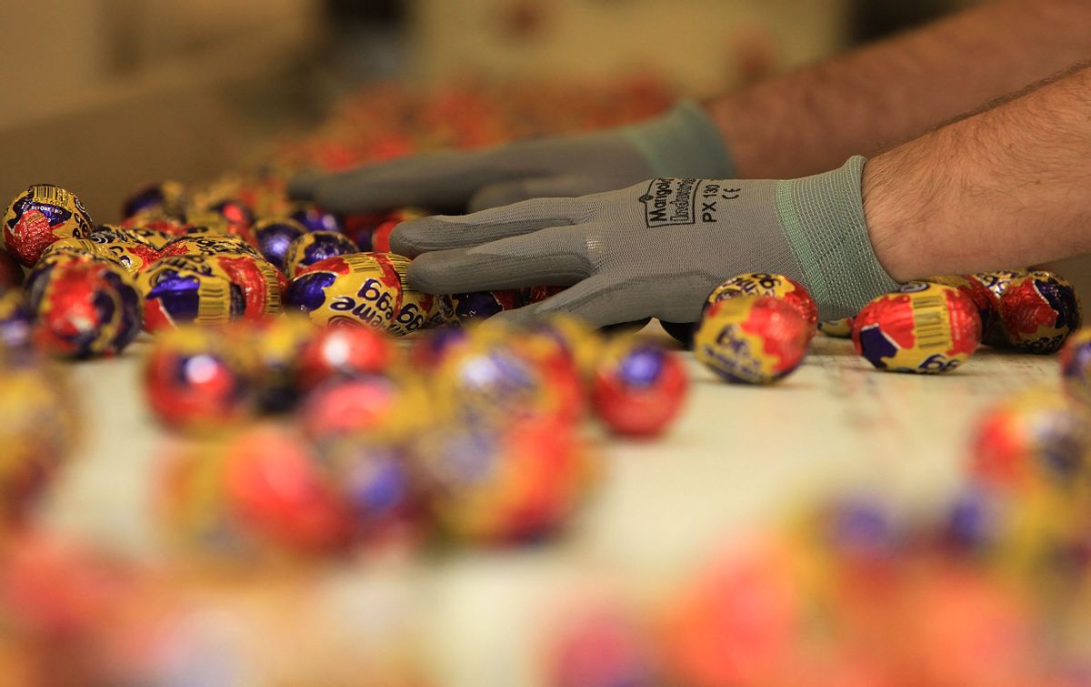 Cadbury's Creme Eggs move down the production line at the Cadbury's Bournville production plant  (Photo by Christopher Furlong/Getty Images)