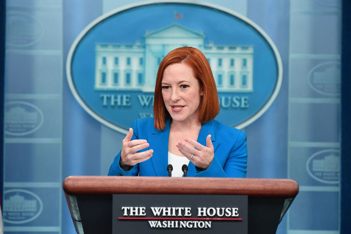 White House press secretary Jen Psaki speaks during a briefing in the James S. Brady Press Briefing Room of the White House in Washington, DC, on March 21, 2022. (NICHOLAS KAMM/AFP via Getty Images)