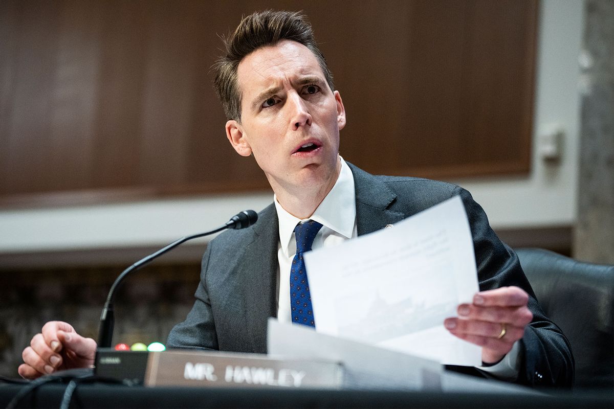 Sen. Josh Hawley, R-Mo., attends a Senate Armed Services Committee hearing on pending nominations in Dirksen Building on Thursday, February 17, 2022. (Tom Williams/CQ-Roll Call, Inc via Getty Images)
