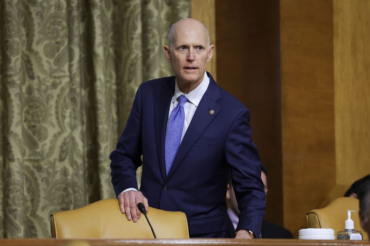 U.S. Sen. Rick Scott (R-FL) arrives as Director of the Office of Management and Budget (OMB) Shalanda Young is testifying before the Senate Budget Committee at the Dirksen Senate Office Building on March 30, 2022 in Washington, DC. Young is testifying on President Biden's budget request for fiscal Year 2023. (Kevin Dietsch/Getty Images)