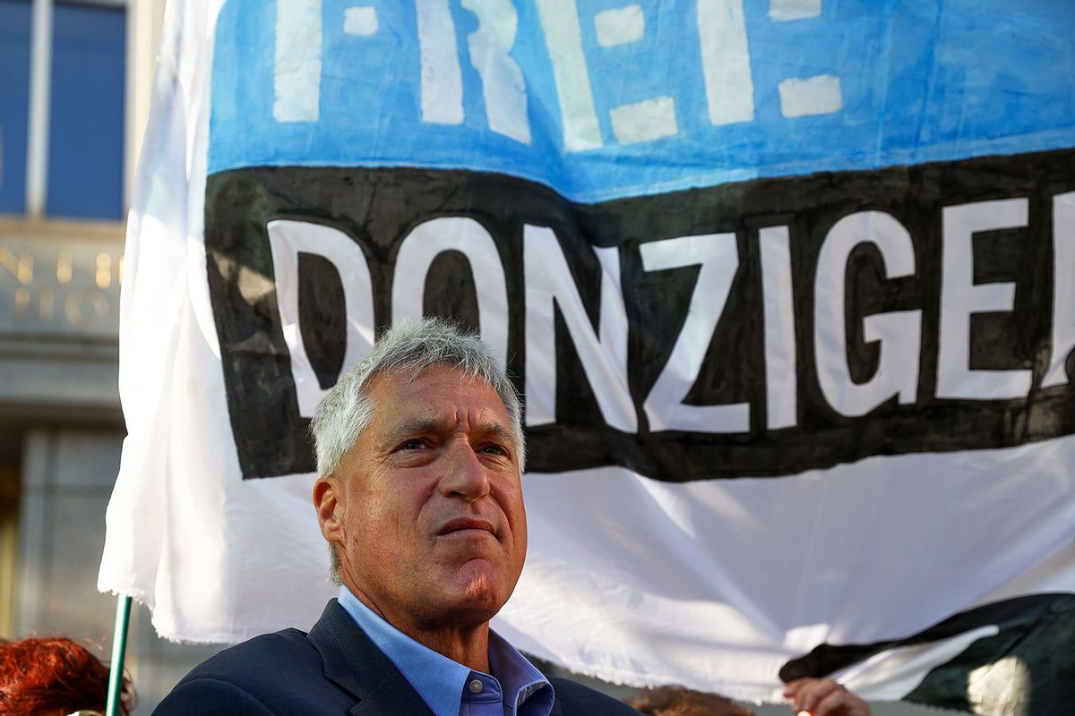 Steven Donziger is seen as "Free Donziger" rally held in front of the Manhattan Court House as the Attorney Steven Donziger faces sentencing in contempt case in New York City, United States on October 1, 2021. (Tayfun Coskun/Anadolu Agency via Getty Images)