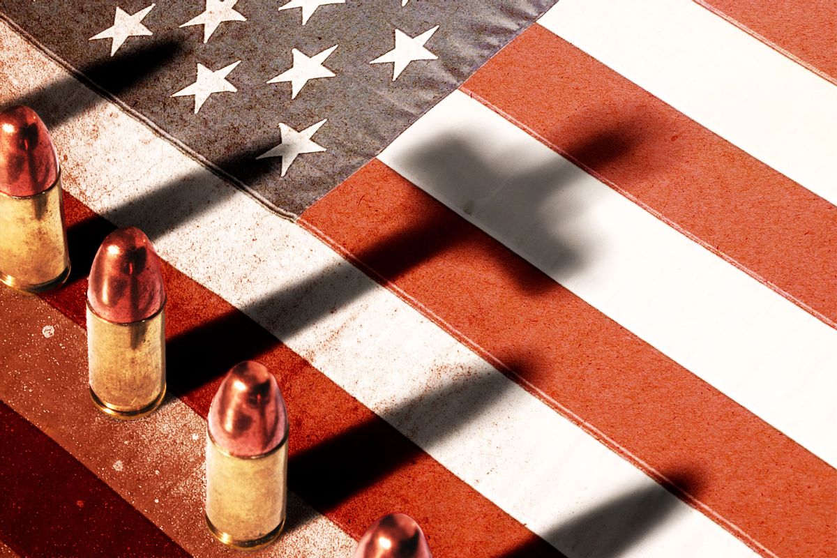 Bullets shadows with cross over an American flag (Photo illustration by Salon/Getty Images)