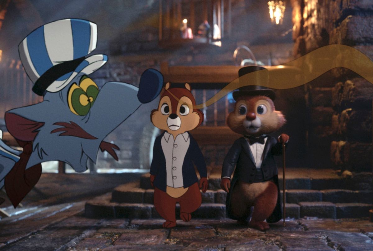 Chip (voiced by John Mulaney) and Dale (voiced by Andy Samberg) in "Chip N' Dale: Rescue Rangers" (Disney)