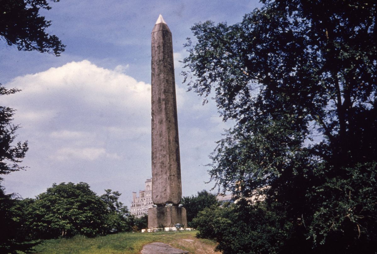 Cleopatra's Needle in Central Park in New York mid-1900s. The obelisk was originally erected by Tuthmosis III during his reign in Eqypt between 1504 and 1450 BC, later moved to Alexandria, and finally arrived in New York as a gift of the Eqyptian government in 1880. (Hulton Archive/Getty Images)