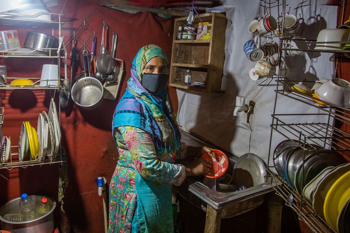 Farzana Bibi, a maid female domestic servant, a resident in a slum, says she, used to earn Rupees 300 a day ($2.6), she says she has been told not to continue to stop the spread of the virus, as India remains under an unprecedented extended lockdown over the highly contagious coronavirus (COVID-19) on April 22, 2020 in New Delhi, India. (Yawar Nazir/Getty Images)