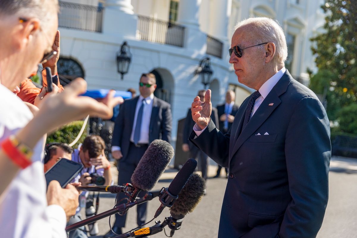 President Joe Biden speaks to the media on the south lawn of the White House on May 30. (Tasos Katopodis/Getty Images)