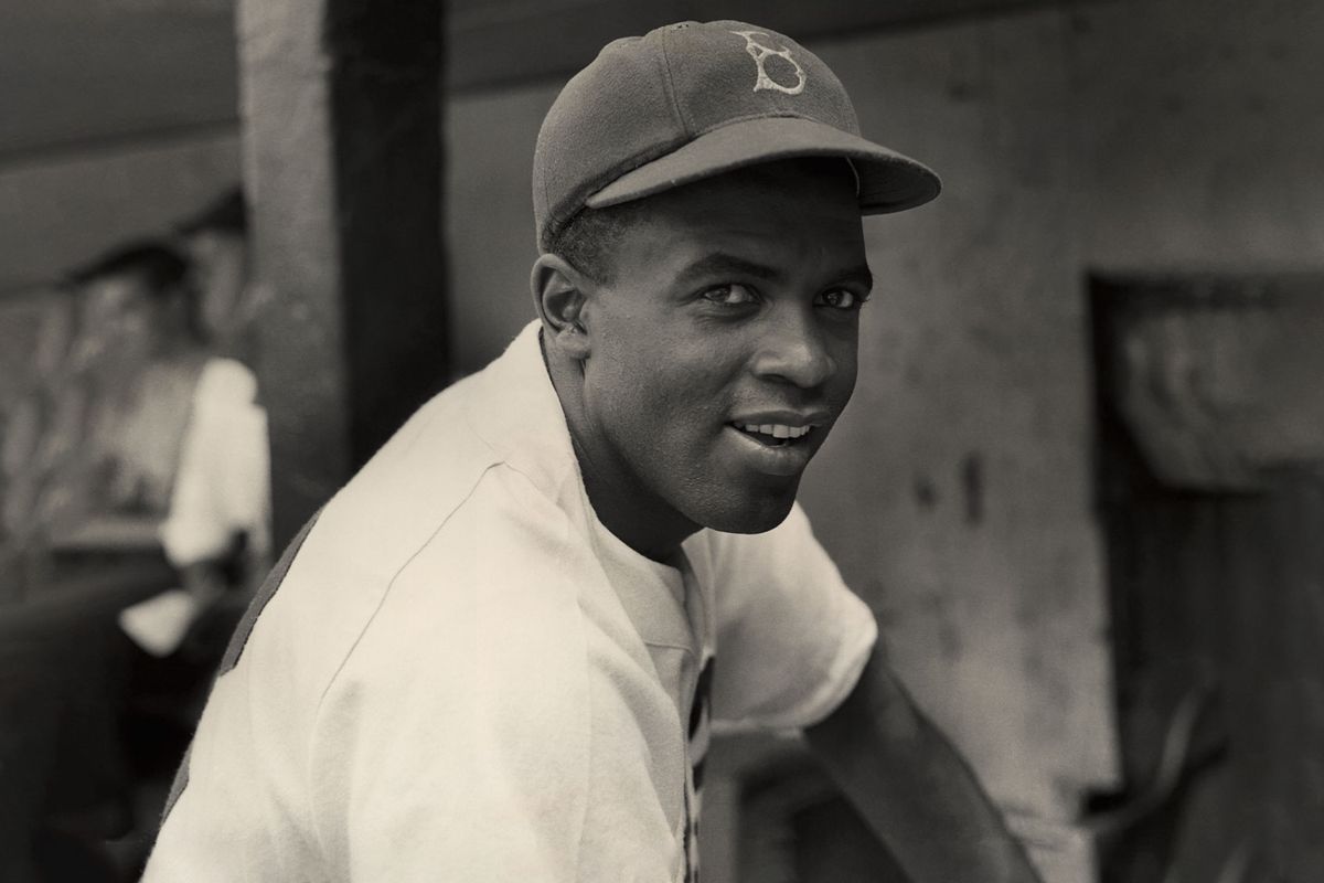 A portrait of the Brooklyn Dodgers' infielder Jackie Robinson in uniform. (Hulton Archive/Getty Images)