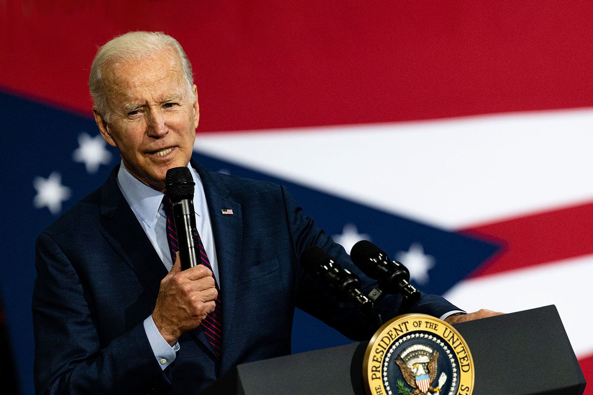 U.S. President Joe Biden speaks to an audience at United Performance Metals on May 6, 2022 in Cincinnati, Ohio. (Jon Cherry/Getty Images)