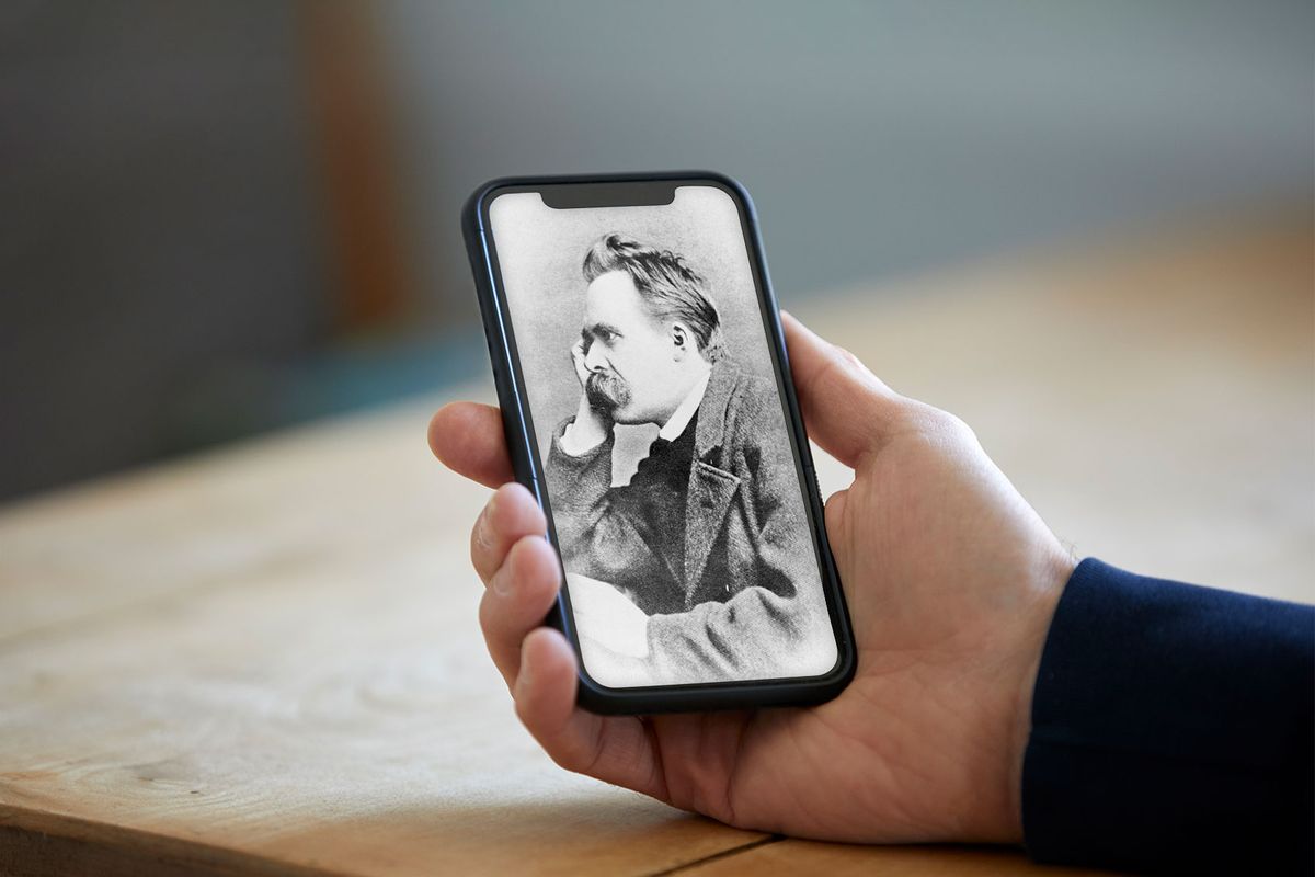 German Philosopher Friedrich Wilhelm Nietzsche pictured on a smartphone (Photo illustration by Salon/Getty Images)