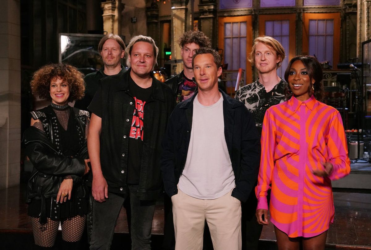 Arcade Fire, Benedict Cumberbatch and Ego Nwodim on SNL (Rosalind O’Connor/NBC)