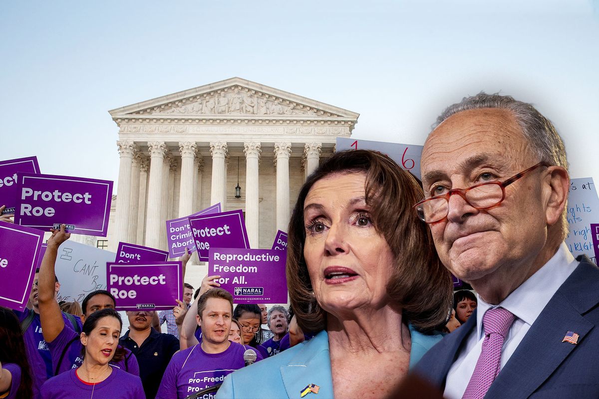 Nancy Pelosi and Chuck Schumer | Pro-Choice protest in front of the Supreme Court (Photo illustration by Salon/Getty Images)
