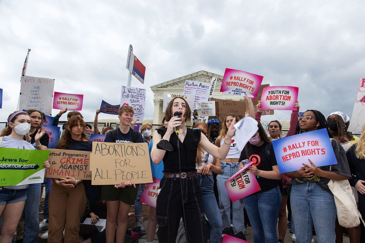 Youth pro-abortion rights demonstrators with Generation Ratify and other organizations rally outside of the Supreme Court in Washington, D.C. on May 5, 2022, following the leak of a draft Supreme Court opinion to overthrow Roe vs. Wade. (Bryan Dozier/Anadolu Agency via Getty Images)