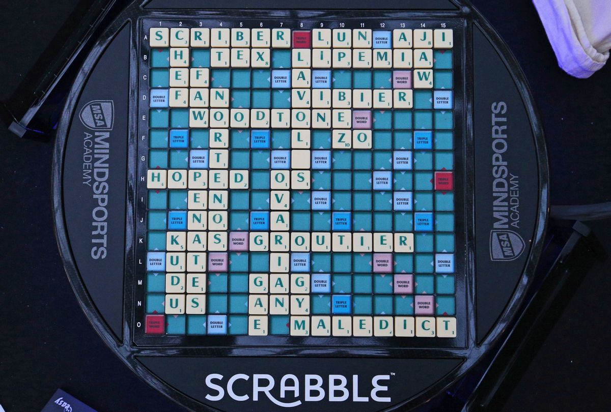 Scrabble World Championship final match winning board on display at Westfield White City, London (Jonathan Brady/PA Images via Getty Images)