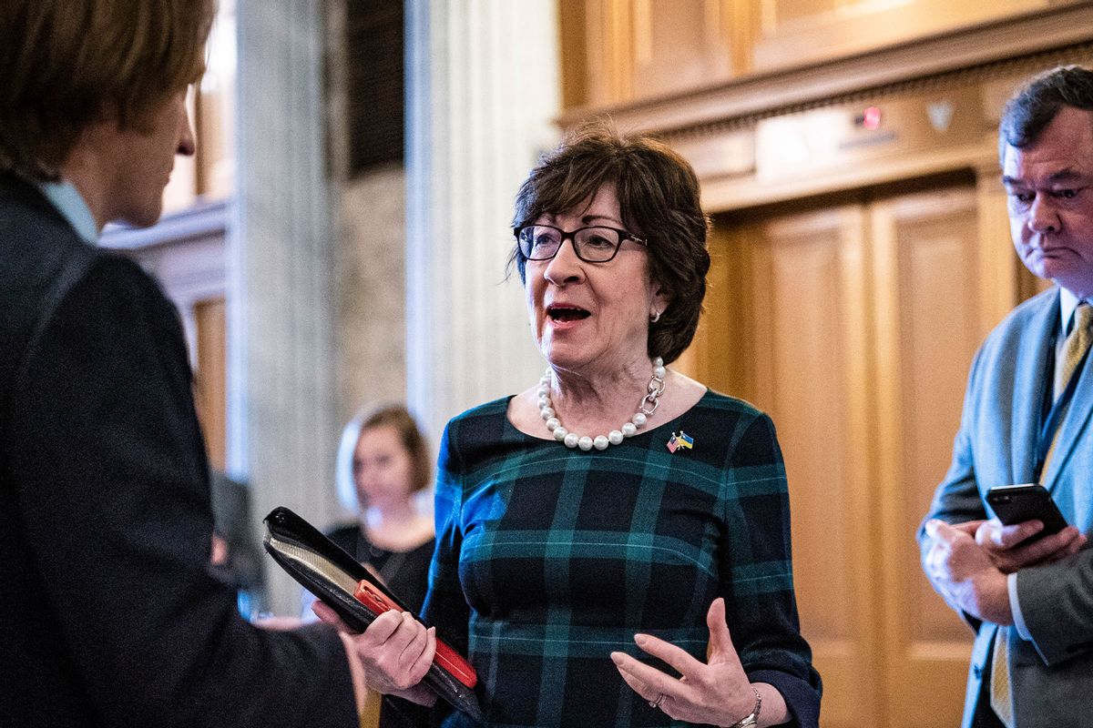 Sen. Susan Collins, R-Maine, speaks to reporters on Capitol Hill on Tuesday, April 05, 2022 in Washington, DC.  (Jabin Botsford/The Washington Post via Getty Images)