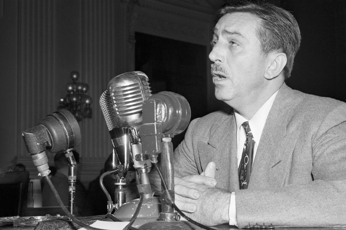 Cartoonist Walt Disney shown as he told the House Unamerican activities Committee that communists "once, took over my studio." (Getty Images/Bettmann)