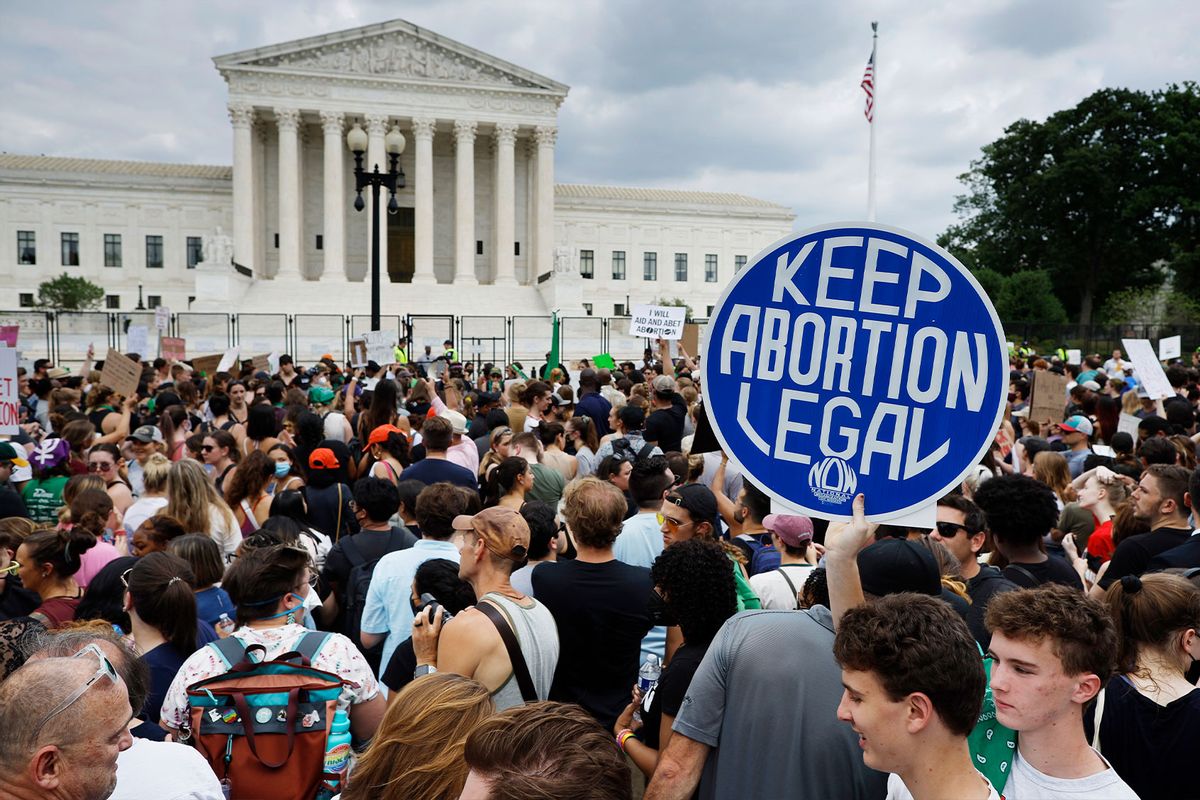Thousands of abortion-rights activists gather in front of the U.S. Supreme Court after the Court announced a ruling in the Dobbs v Jackson Women's Health Organization case on June 24, 2022 in Washington, DC. (Chip Somodevilla/Getty Images)