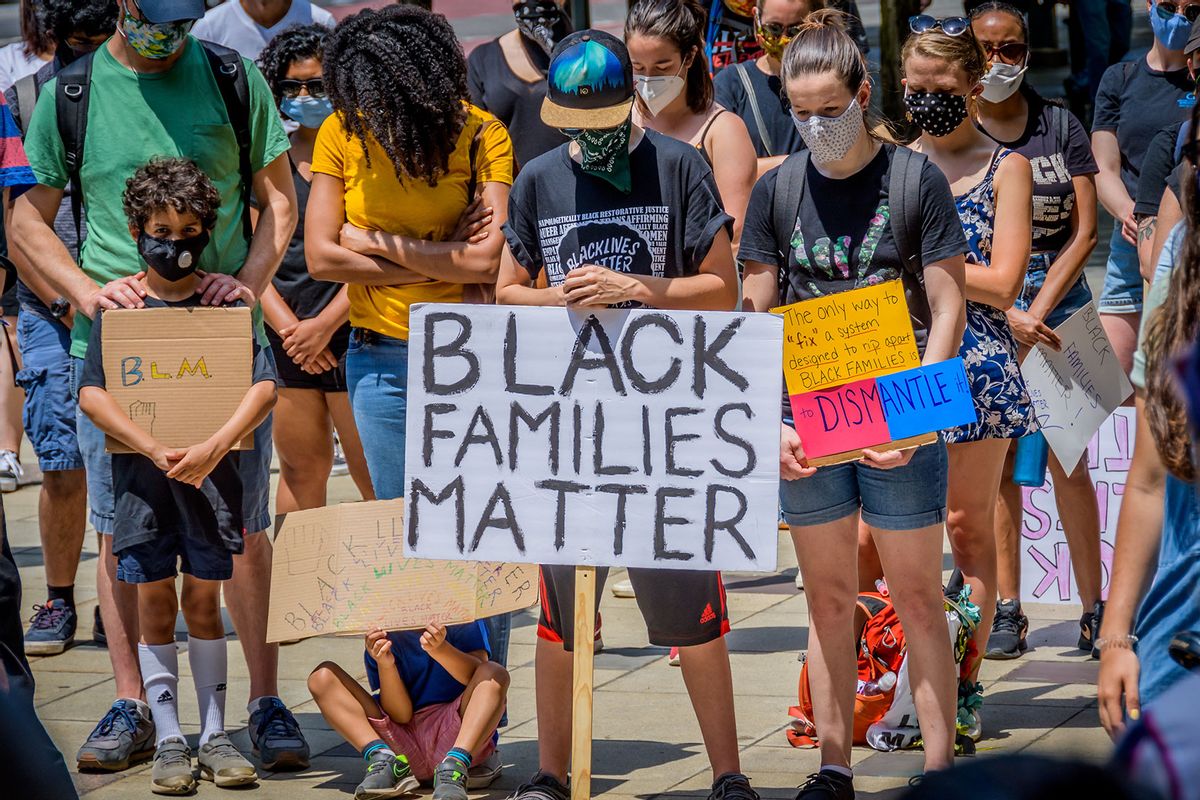 Activist in Brooklyn gathered at MetroTech plaza for a march to defund the Administration for Children's Services (ACS), duped "The Family Police" who is allegedly responsible for disproportionately targeting, separating and criminalizing black families. (Erik McGregor/LightRocket via Getty Images)