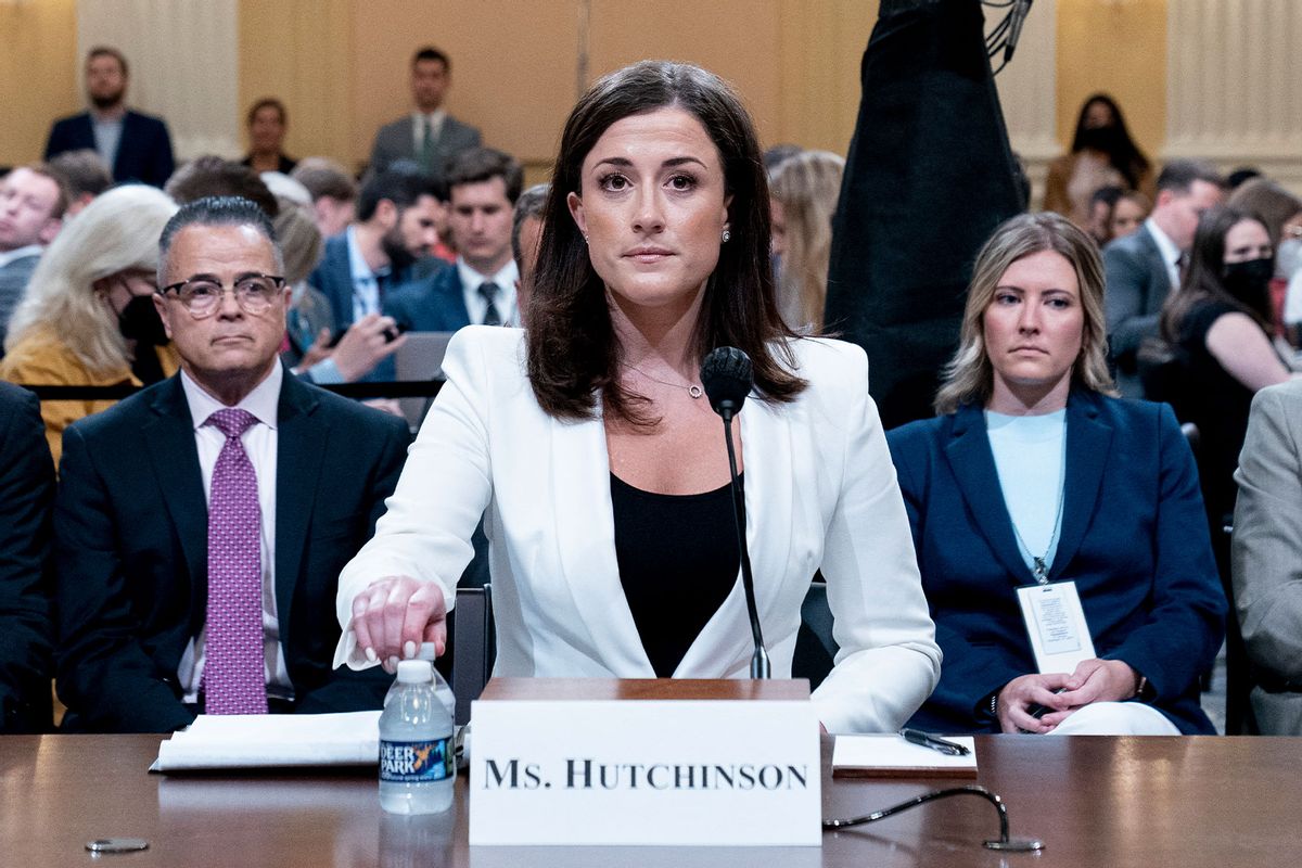 Cassidy Hutchinson, an aide to then White House chief of staff Mark Meadows, arrives for a House Select Committee hearing to Investigate the January 6th Attack on the US Capitol, in the Cannon House Office Building on Capitol Hill in Washington, DC on June 28, 2022. (ANDREW HARNIK/POOL/AFP via Getty Images)
