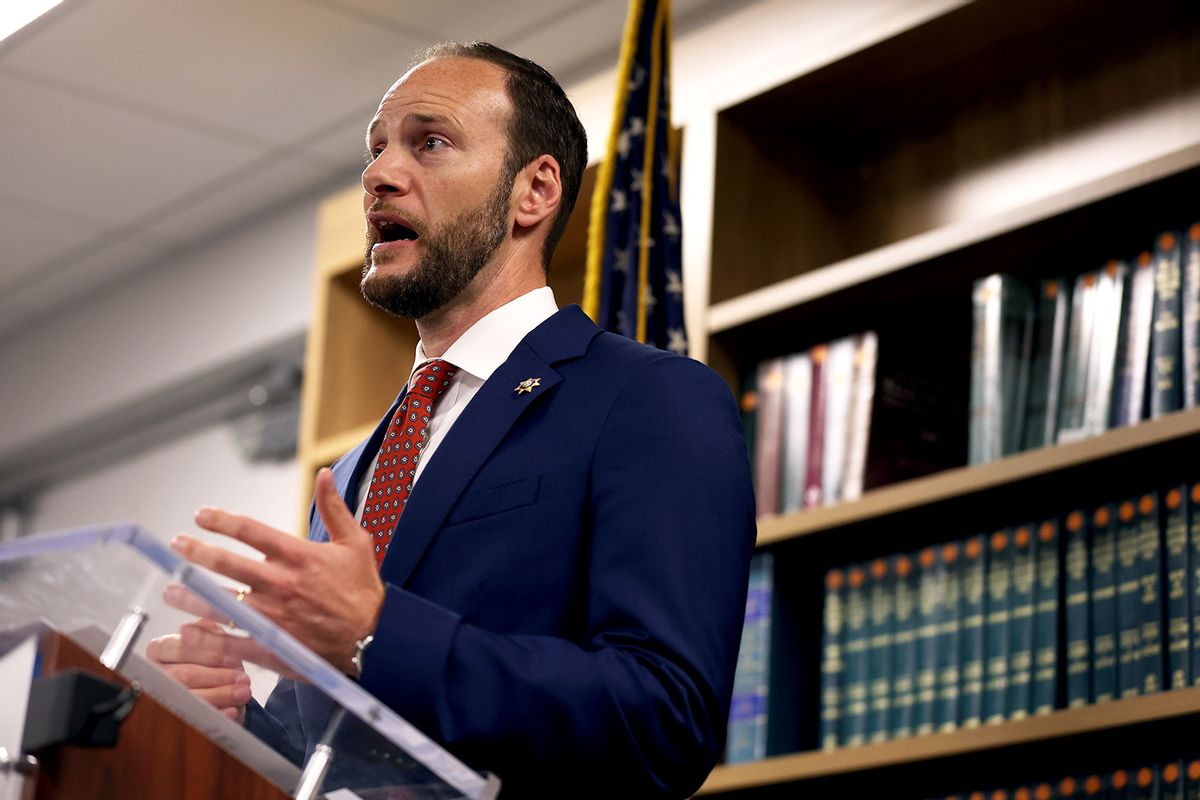 Chesa Boudin speaks during a news conference on May 10, 2022 in San Francisco, California. (Justin Sullivan/Getty Images)