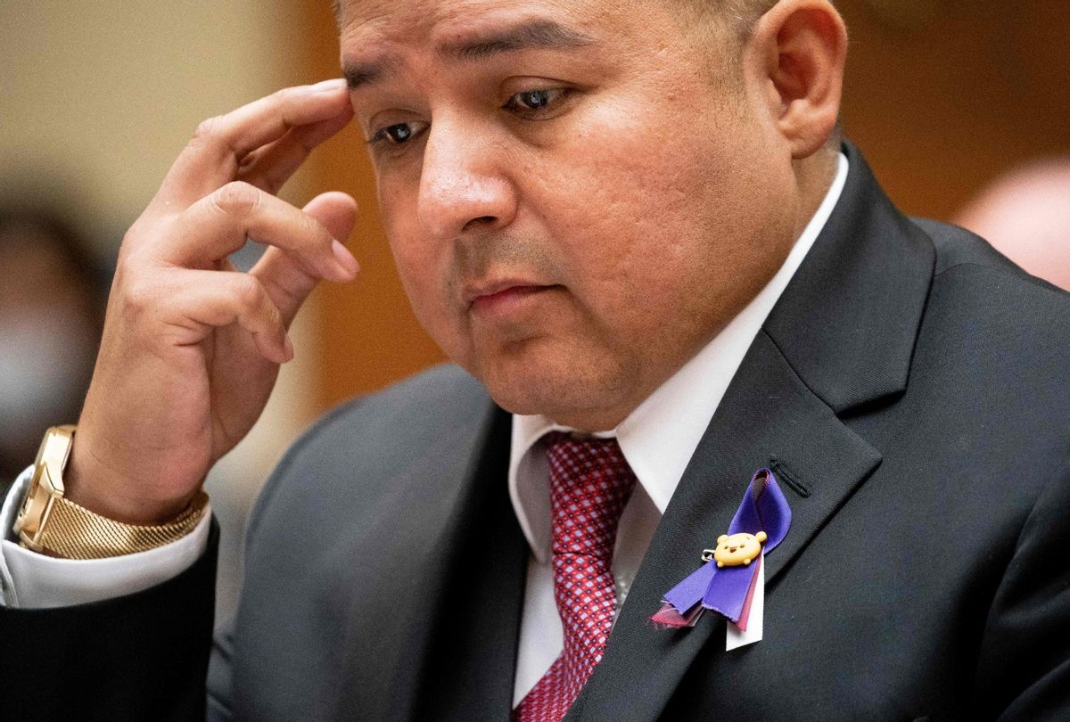 Roy Guerrero, a pediatrician from Uvalde, Texas, testifies to the House Oversight and Reform Committee hearing on gun violence on Capitol Hill in Washington, DC, on June 8, 2022.  (STEFANI REYNOLDS/AFP via Getty Images)