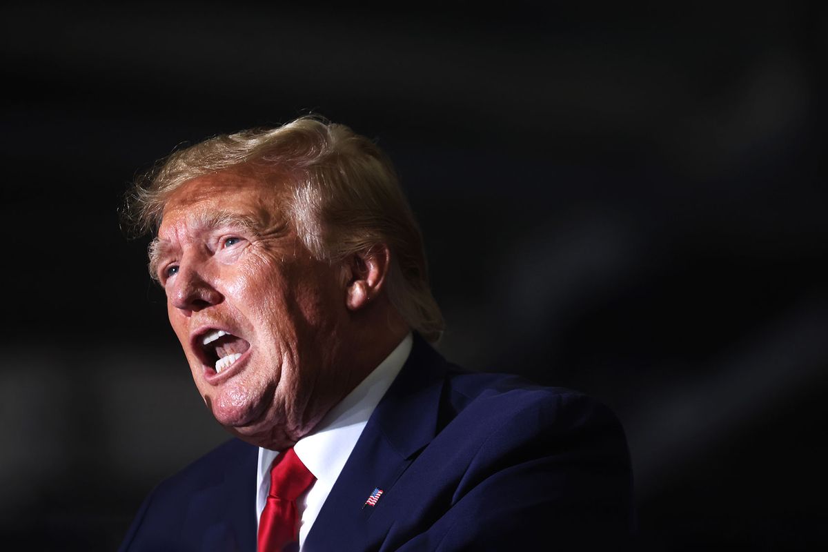 Former President Donald Trump speaks at a rally on April 02, 2022 near Washington, Michigan. (Scott Olson/Getty Images)