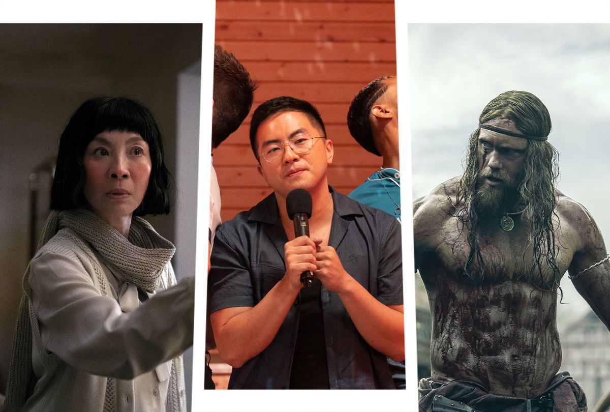 Michelle Yeoh in "Everything Everywhere All at Once" | Matt Rogers, Bowen Yang and Tomas Matos in "Fire Island" | Alexander Skarsgard stars as Amleth in "The Northman" (Photo illustration by Salon/Getty Images/A24/Jeong Park/Searchlight Pictures/Aidan Monaghan/Focus Features)