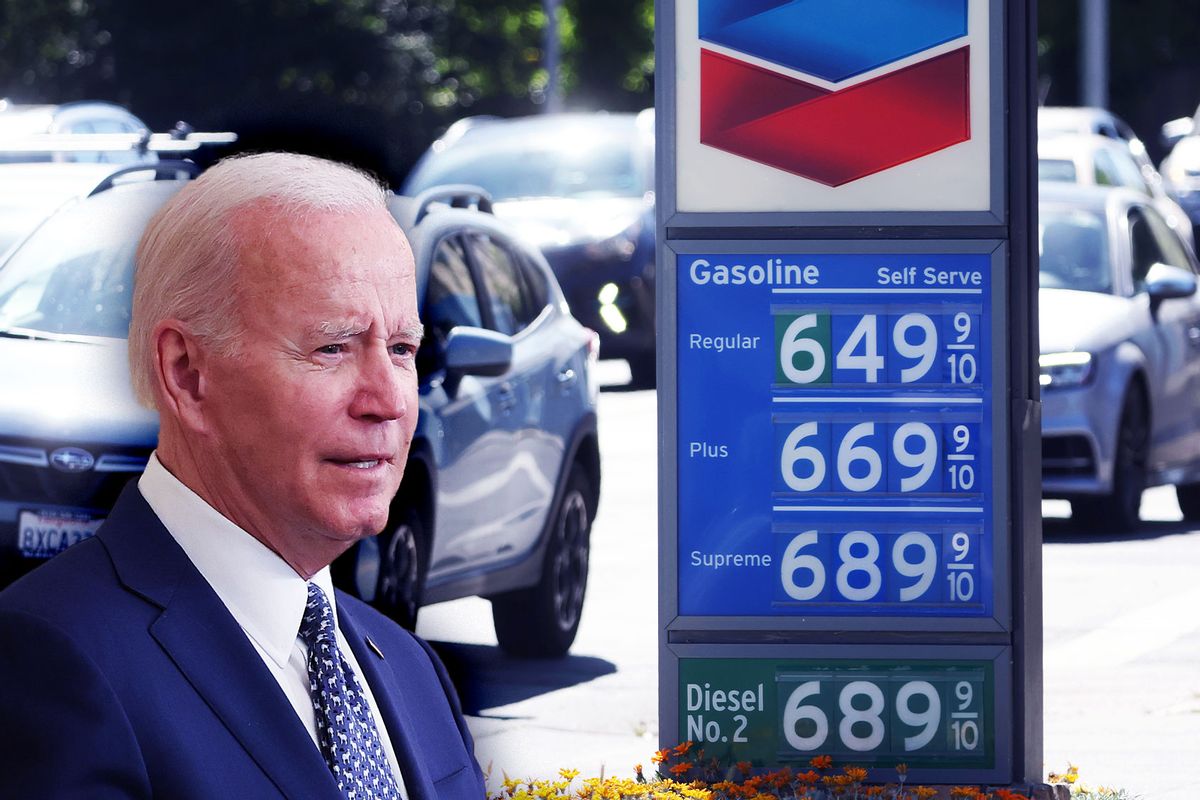 Joe Biden | Gas prices over $6.00 per gallon are displayed at a Chevron gas station on May 20, 2022 in San Rafael, California (Photo illustration by Salon/Getty Images)