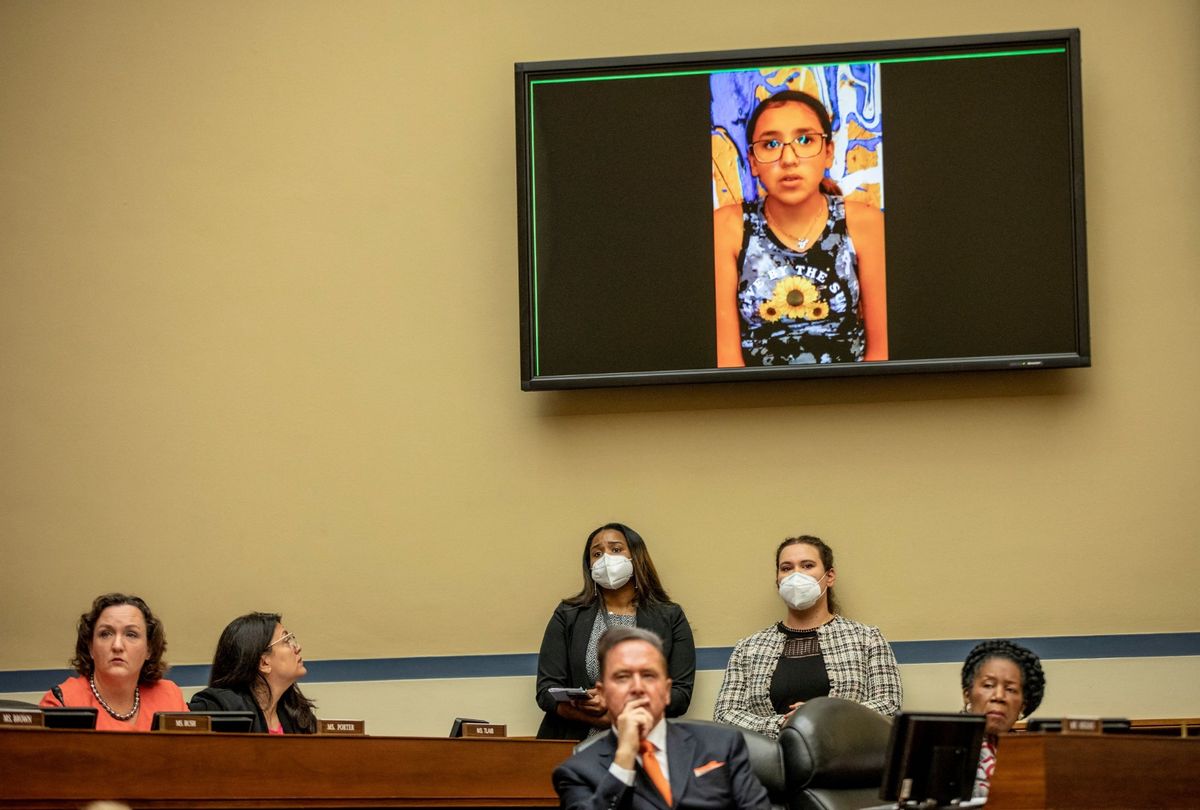 Miah Cerrillo, survivor and Fourth-Grade Student at Robb Elementary School in Uvalde, Texas, testifies to The House Oversight and Reform Committee on June 8, 2022 in Washington, DC. (JASON ANDREW/POOL/AFP via Getty Images)