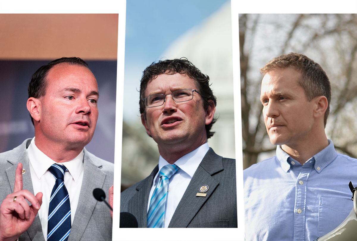 Mike Lee, Thomas Massie and Eric Greitens (Photo illustration by Salon/Getty Images)