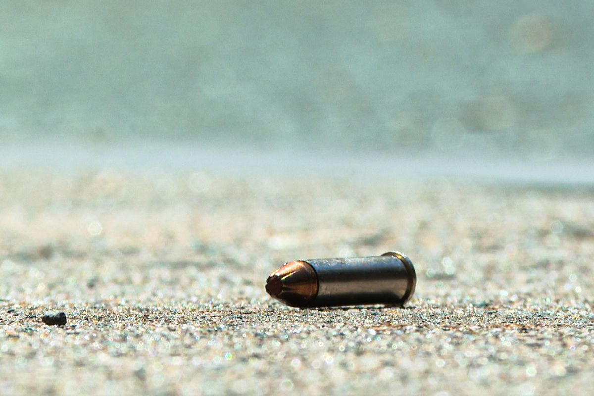 Bullet casing is seen at the crime scene after at least three people were killed and 11 injured in the shooting in the busy South Street area of Philadelphia, United States on June 5, 2022. According to the initial reports, multiple people opened fire on the crowd on Saturday. (Lokman Vural Elibol/Anadolu Agency via Getty Images)