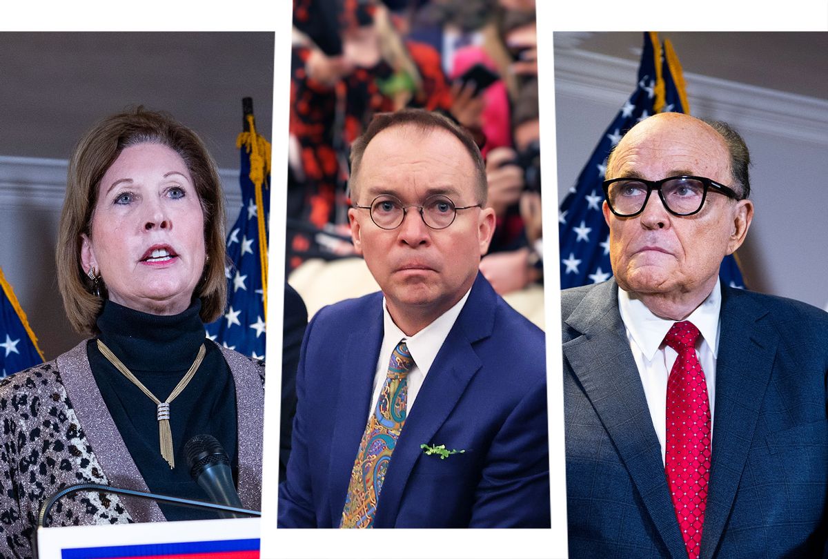 Sidney Powell, Mick Mulvaney and Rudy Giuliani (Photo illustration by Salon/Getty Images)