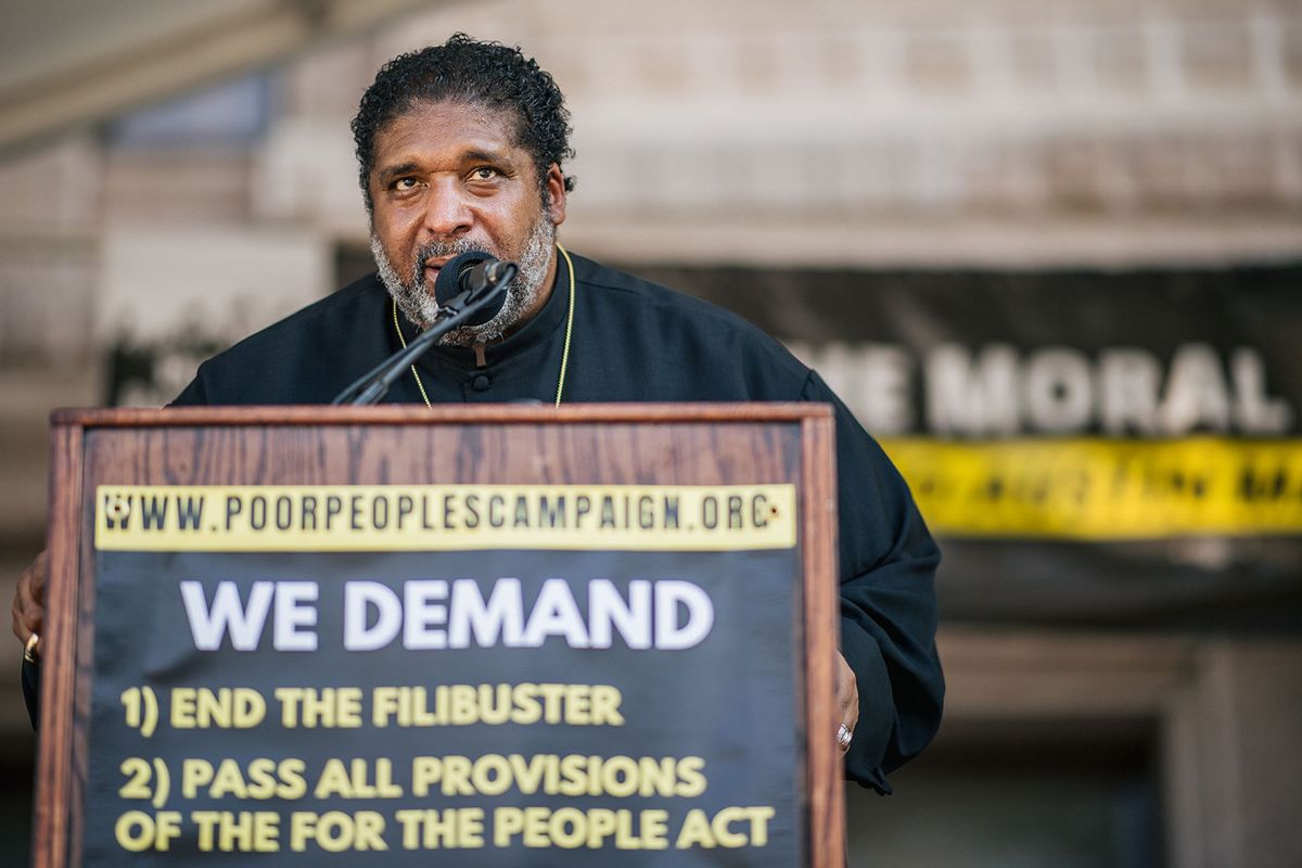 Rev. William Barber speaks during the Georgetown to Austin March for Democracy rally on July 31, 2021 in Austin, Texas. (Brandon Bell/Getty Images)