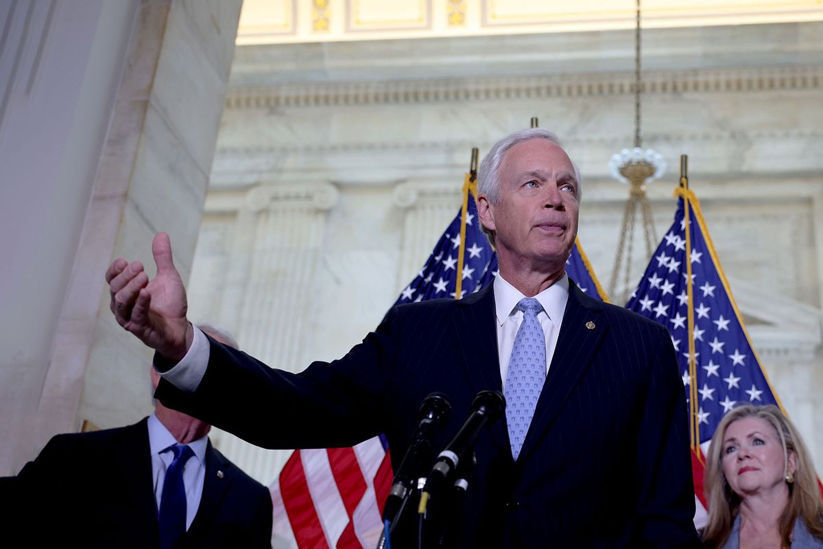 Sen. Ron Johnson (R-WI) speaks at a news conference with Republican senators to discuss the origins of COVID-19 on June 10, 2021 in Washington, DC. (Anna Moneymaker/Getty Images)