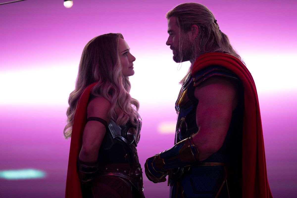 Natalie Portman as Mighty Thor and Chris Hemsworth as Thor in "Thor: ﻿Love and Thunder." (Jasin Boland/Marvel Studios)