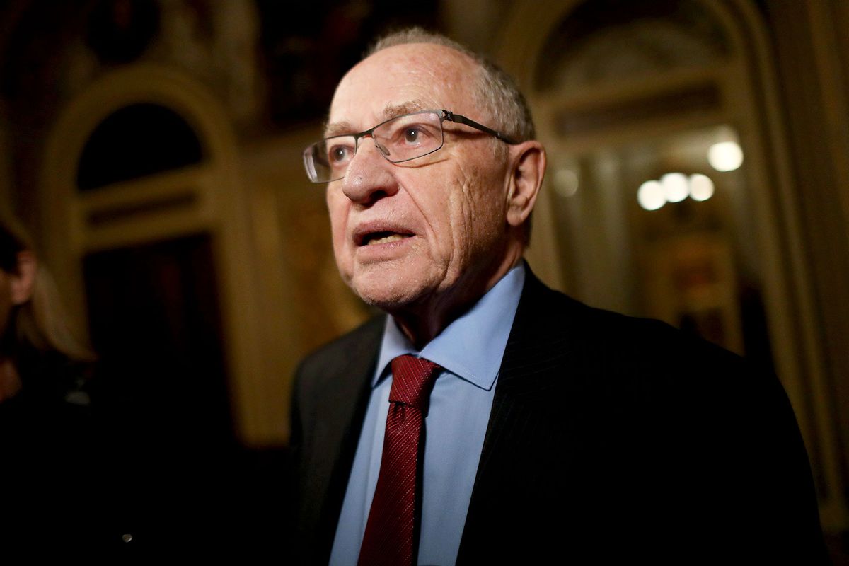Attorney Alan Dershowitz speaks to the press in the Senate Reception Room during the Senate impeachment trial at the U.S. Capitol on January 29, 2020 in Washington, DC. (Mario Tama/Getty Images)