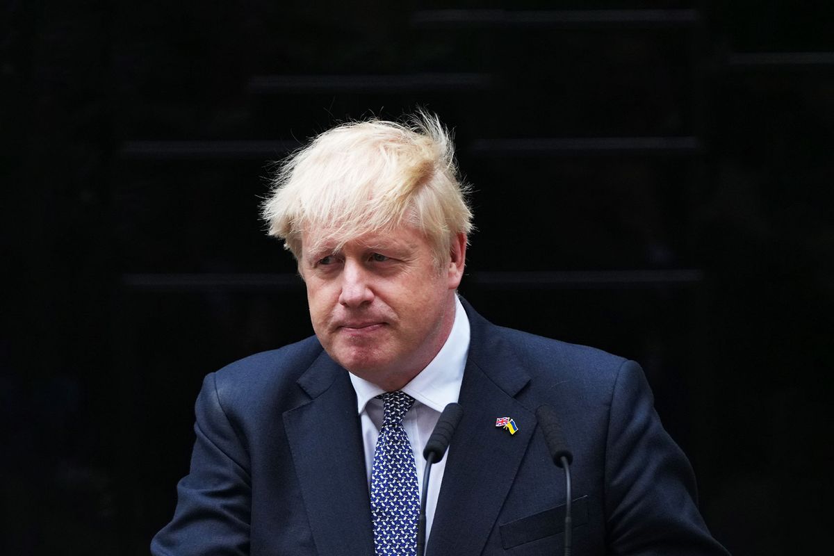 UK Prime Minister Boris Johnson addresses the nation as he announces his resignation outside 10 Downing Street on July 7, 2022 in London, England. (Carl Court/Getty Images)