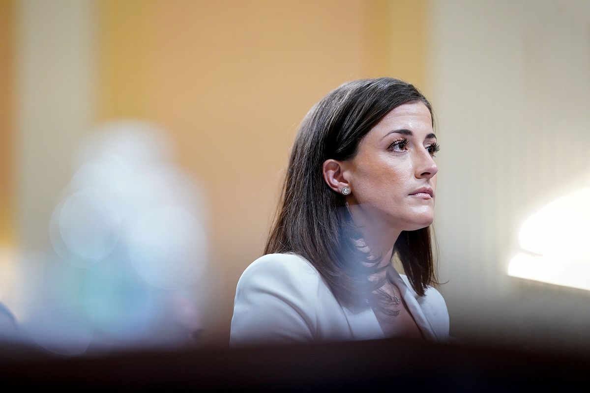 Cassidy Hutchinson, a top aide to Mark Meadows when he was White House chief of staff in the Trump administration, is seen as the House Jan. 6 select committee holds a public hearing on Capitol Hill on Tuesday, June 28, 2022. (Jabin Botsford/The Washington Post via Getty Images)