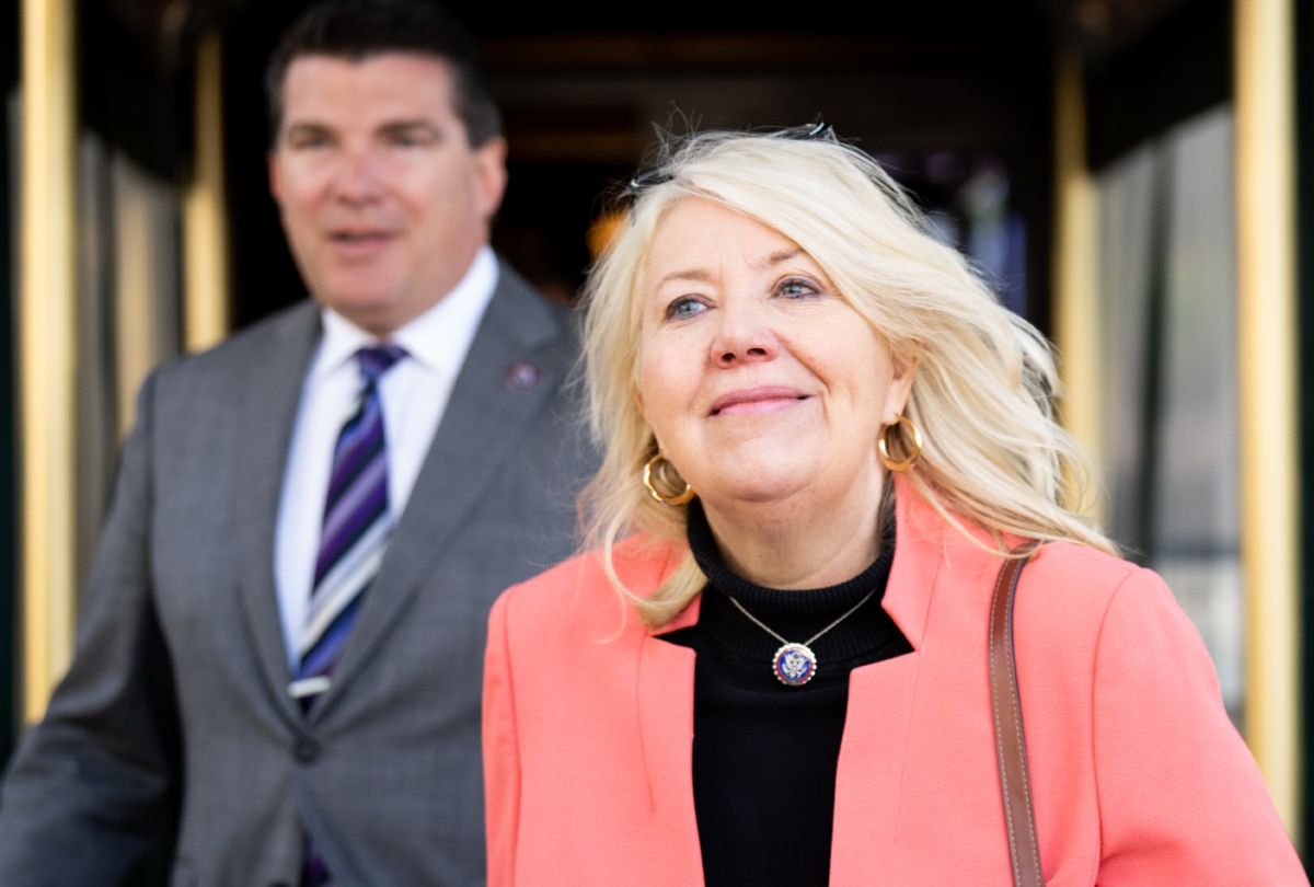 Rep. Debbie Lesko, R-Ariz., leaves the House Republican Conference caucus meeting at the Capitol Hill Club in Washington on Wednesday, April 27, 2022. (Bill Clark/CQ-Roll Call, Inc via Getty Images)
