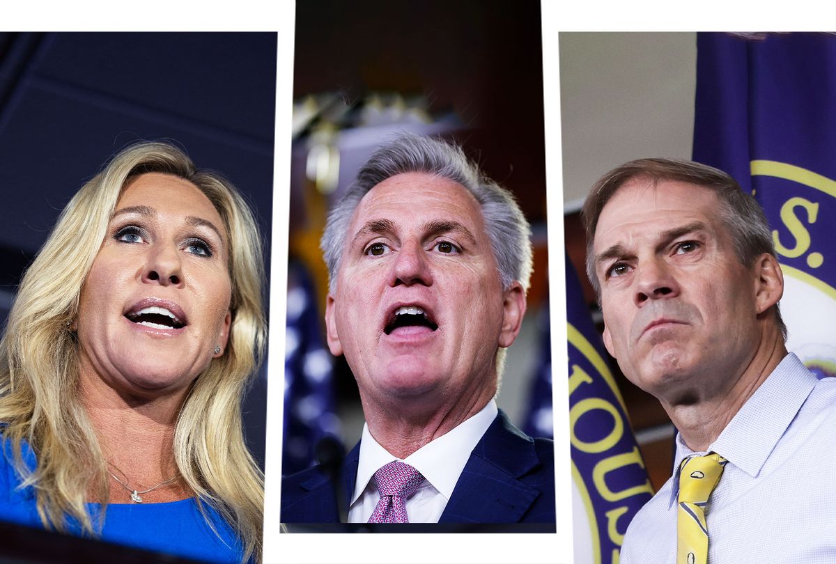 Marjorie Taylor Greene, Kevin McCarthy and Jim Jordan (Photo illustration by Salon/Getty Images)