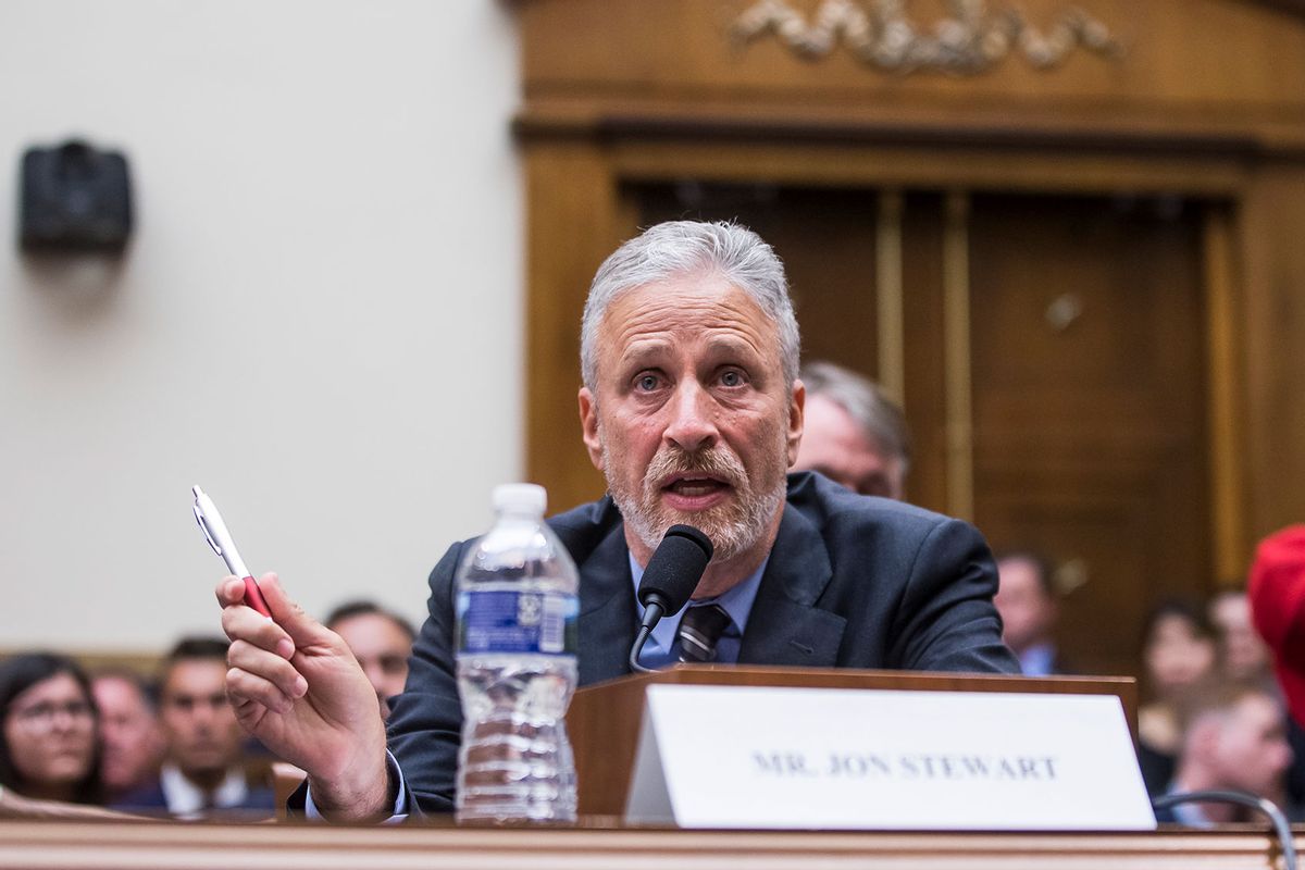 Former Daily Show Host Jon Stewart testifies during a House Judiciary Committee hearing on reauthorization of the September 11th Victim Compensation Fund on Capitol Hill on June 11, 2019 in Washington, DC. (Zach Gibson/Getty Images)